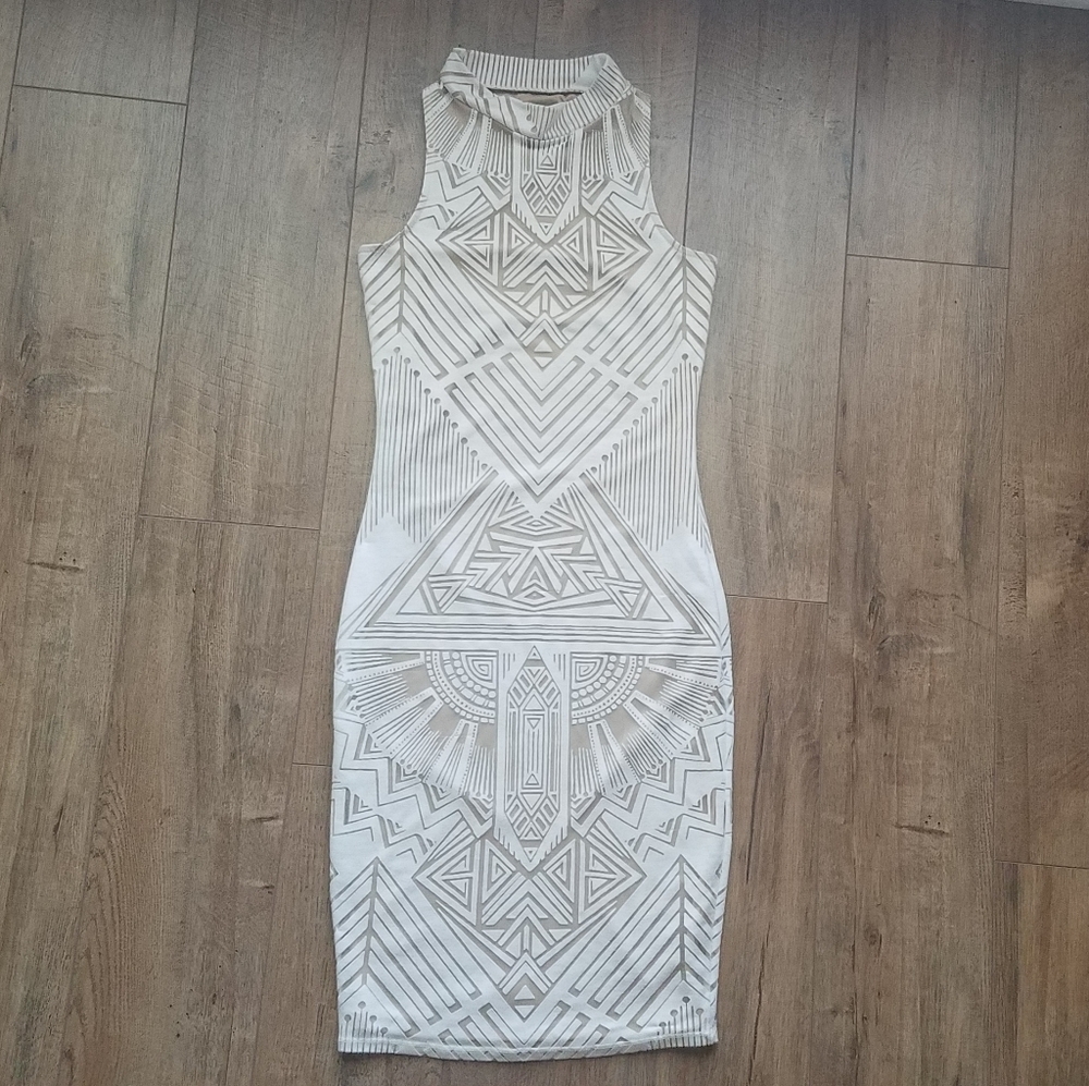 Fourteenth place white nude mock neck dress